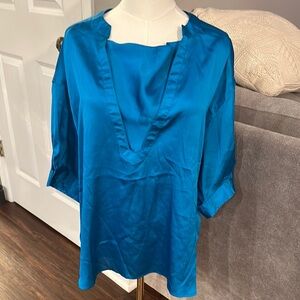Derek Lam Blue 3/4 Sleeve Bib Collar Blouse
